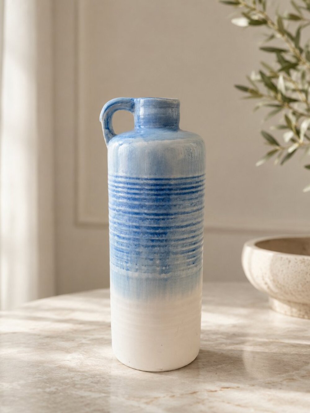 Modern Blue White Striped Ceramic Flower Vase